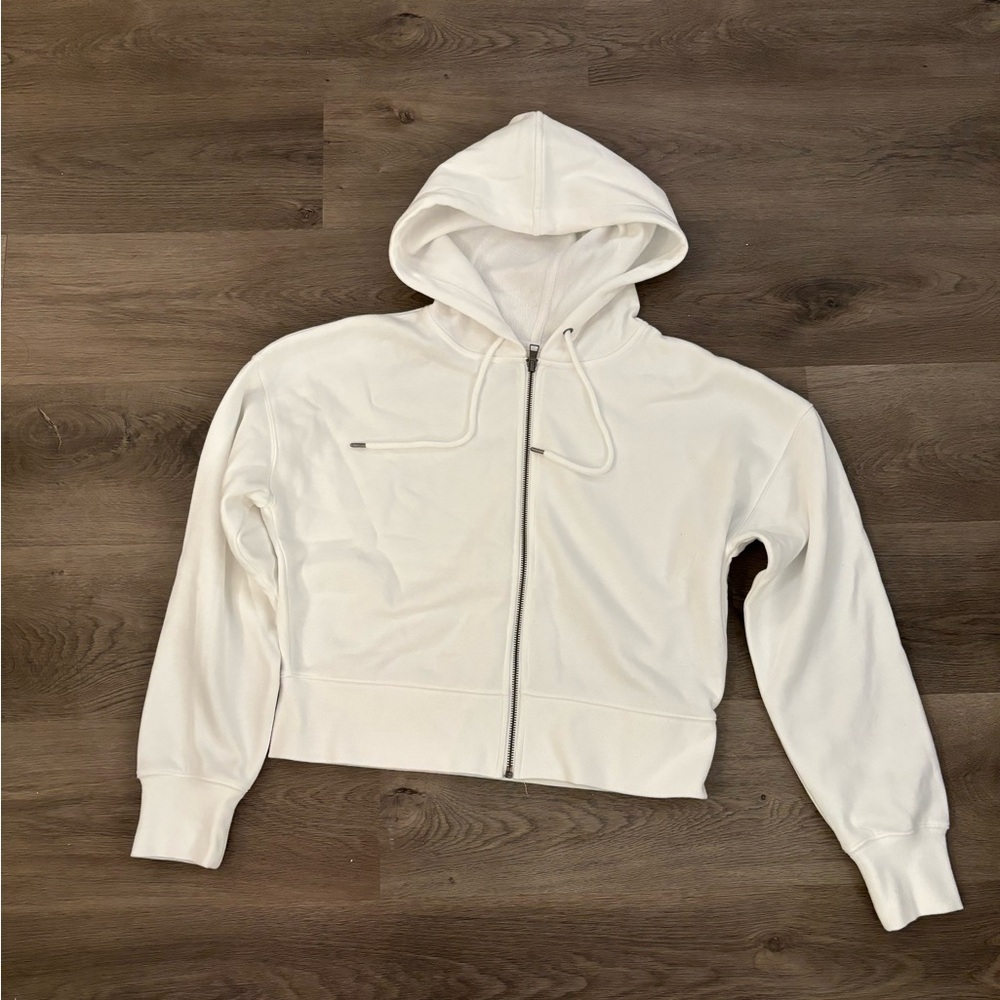 Cropped White Zip-up with Metal Zipper